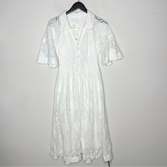 Anthropologie Maeve Eyelet Midi Dress White Size 10 NWT - Picture 4 of 15